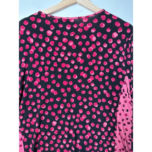 Susan Graver Printed Liquid Knit Tunic Top Long Sleeve V-Neck Red Pink Size 1X - Picture 8 of 13